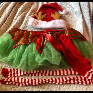 Christmas Elf Riendeer costume:hat, tutu,&tights